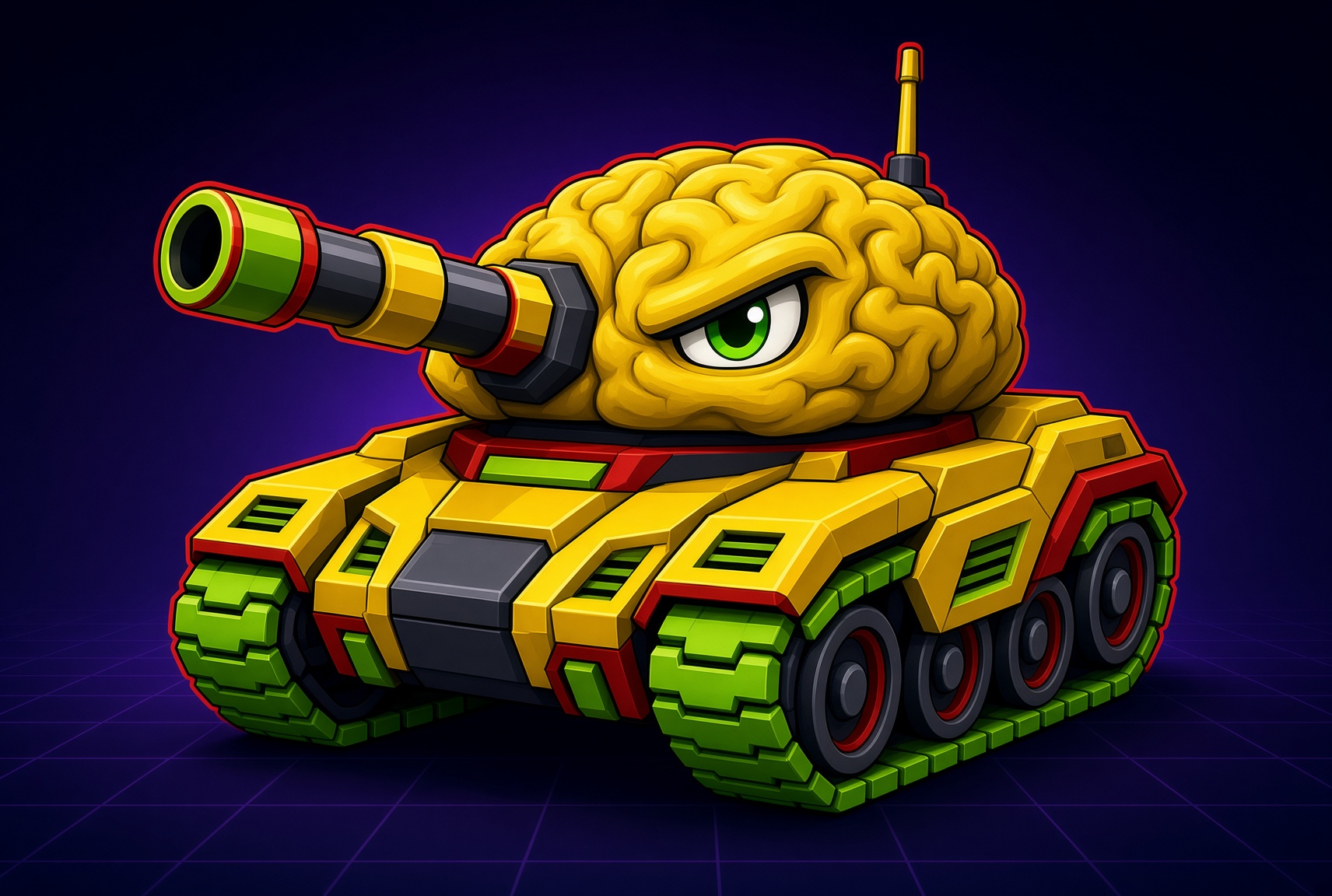 A tank with a giant brain for a turret